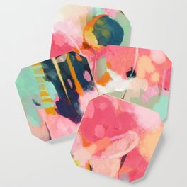 spring moon earth garden Coaster | Art, Painted, Pink, Modern, Watercolor, Agatblue, Mixedmedia, Turquois, Oil, Curated 