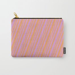 [ Thumbnail: Plum & Brown Colored Stripes/Lines Pattern Carry-All Pouch ]