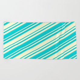 [ Thumbnail: Dark Turquoise & Light Yellow Colored Lines/Stripes Pattern Beach Towel ]