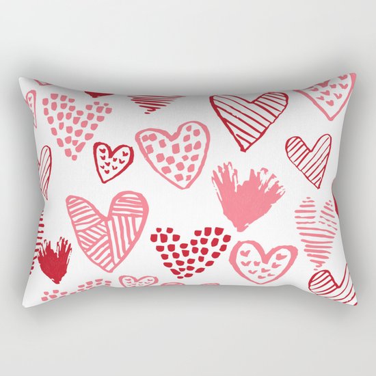 Hearts red and white hand drawn minimal modern fun valentines day gifts Rectangular Pillow