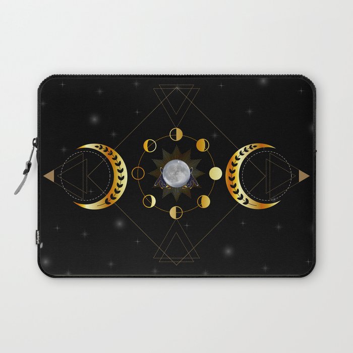 Triple Goddess golden moon phases with witch hands Laptop Sleeve
