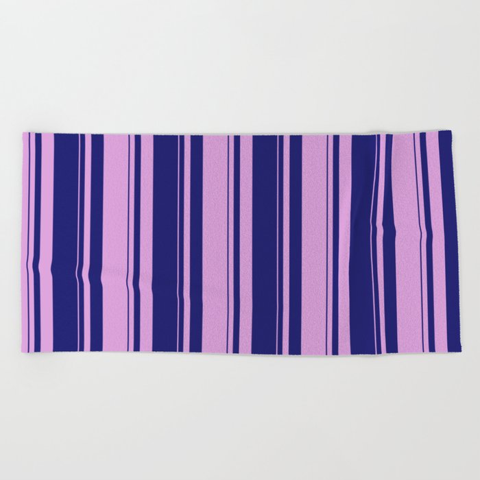 Midnight Blue and Plum Colored Striped/Lined Pattern Beach Towel