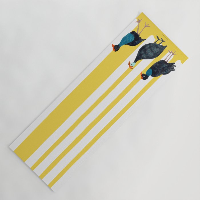 Three Birds Walking - Blue and Yellow Yoga Mat