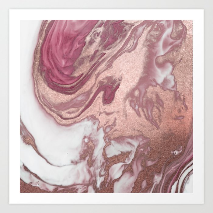 Rose Gold Pink White Painted Girly Abstract Marble Art Print By