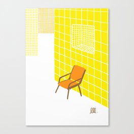 Orange chair in a yellow room Canvas Print