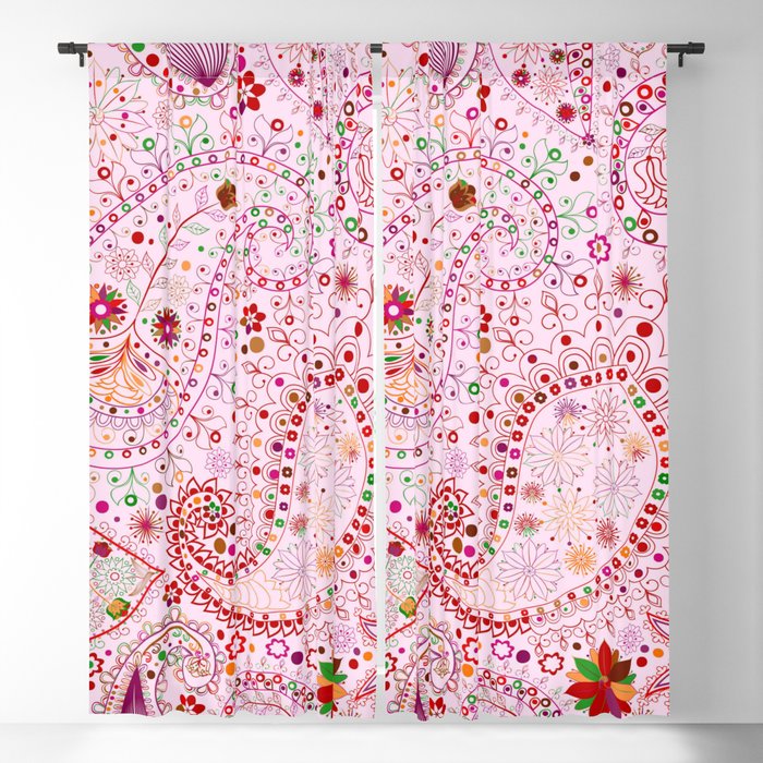 Valentines Pink Rose Paisley Floral Blackout Curtain