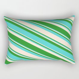 [ Thumbnail: Forest Green, Turquoise & Beige Colored Striped Pattern Rectangular Pillow ]