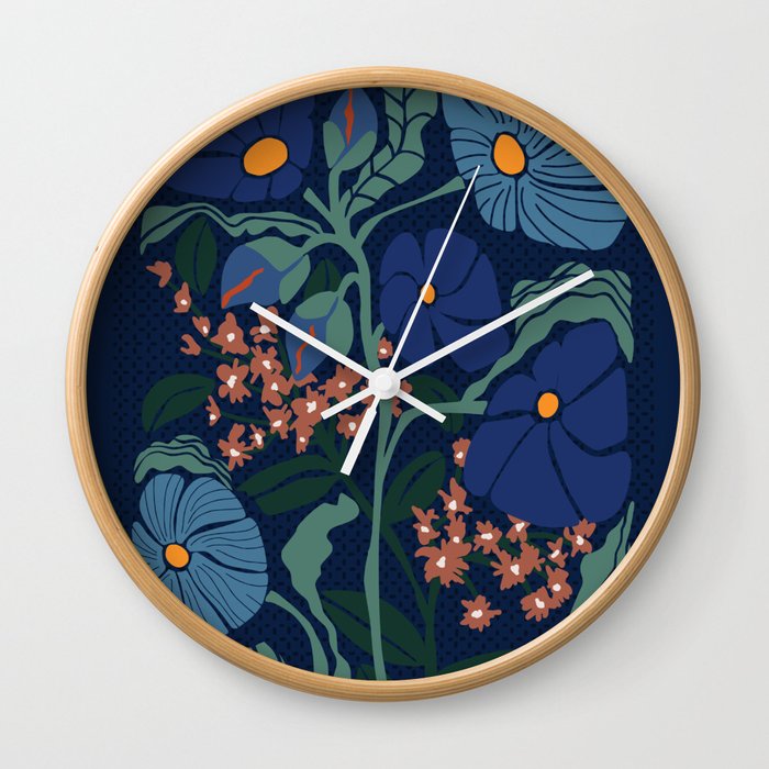 Klimt flower dark blue Wall Clock