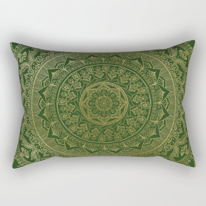 Mandala Royal - Green and Gold Rectangular Pillow