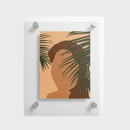 Tropical Reverie - Modern Minimal Illustration 05 - Girl with palm leaf - Tropical Aesthetic - Brown Floating Acrylic Print