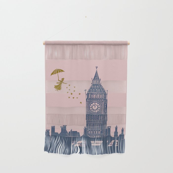 Mary Poppins and Big Ben in Pink and Blue Wall Hanging