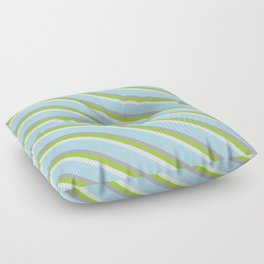 [ Thumbnail: Lavender, Light Blue, Dark Gray & Green Colored Striped/Lined Pattern Floor Pillow ]
