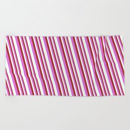 [ Thumbnail: Brown, Orchid, and Mint Cream Colored Stripes/Lines Pattern Beach Towel ]