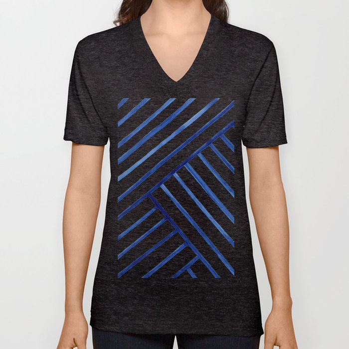 Watercolor lines pattern | Navy blue V Neck T Shirt
