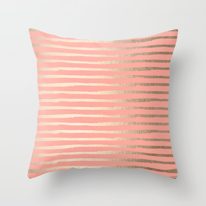 Abstract Stripes Gold Coral Pink Throw Pillow