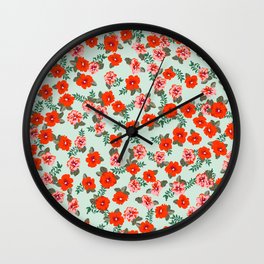 Seamless ditsy pattern in small cute wild flowers. Simple bouquets. Liberty style millefleurs. Floral background Wall Clock