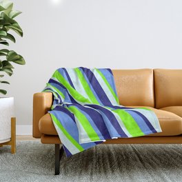 [ Thumbnail: Cornflower Blue, Chartreuse, Light Cyan, and Midnight Blue Colored Lined Pattern Throw Blanket ]