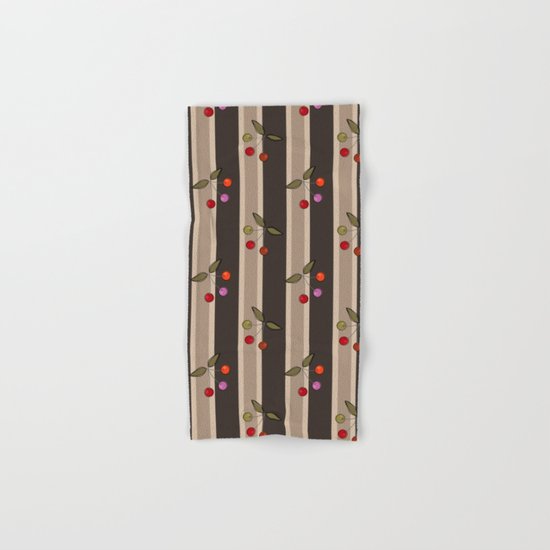 Colorful cherries on a brown striped background . Retro . Hand & Bath Towel