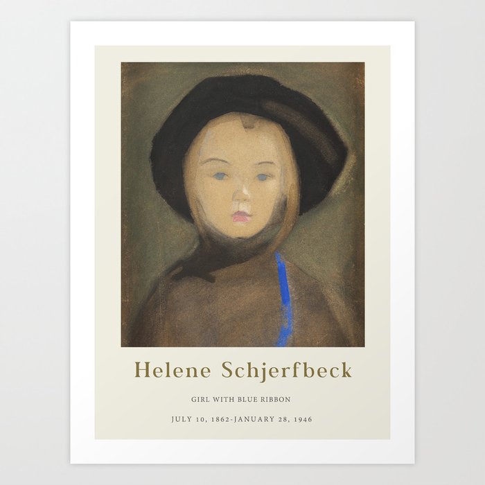 Exhibition poster-Helene Schjerfbeck-Girl with Blue Ribbon. Art Print