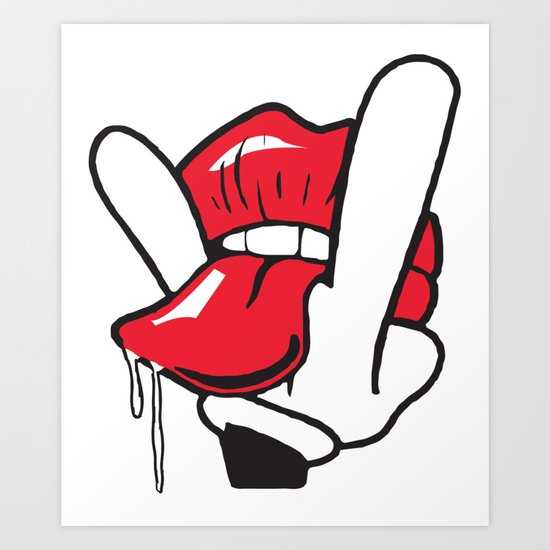 Cartoon Hand Tongue Licking Lips Swag Funny Cool Crazy Gift Swag T Shirts Art Print By Nadajudge Society6