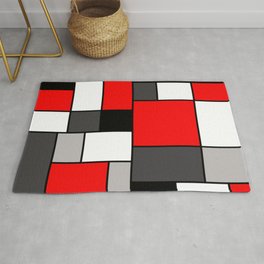 Red Black and Grey squares Area & Throw Rug