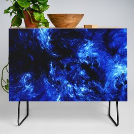 Dark Arctic Splash Black and Blue Abstract Artwork Credenza