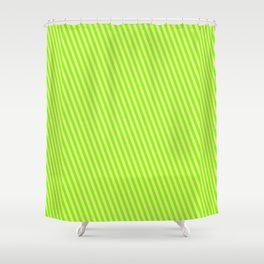 [ Thumbnail: Green & Tan Colored Pattern of Stripes Shower Curtain ]