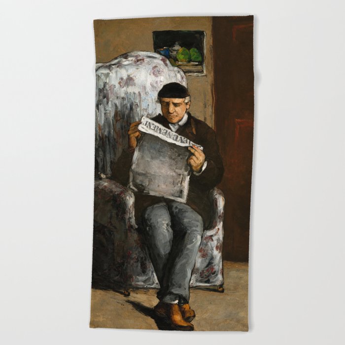 The Artist's Father, Reading L'Evenement, 1866 by Paul Cezanne Beach Towel