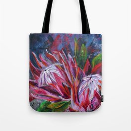Bright Pink and Metalic Blue Protea Duo Tote Bag