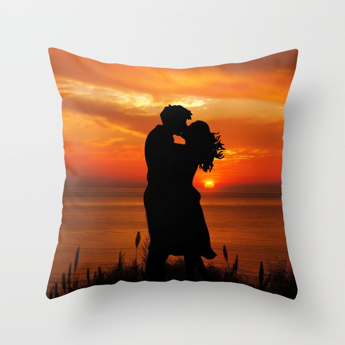 Sunset Kissing on the beach Throw Pillow