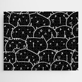 Funny Meme Faces Cats Pattern Black Jigsaw Puzzle