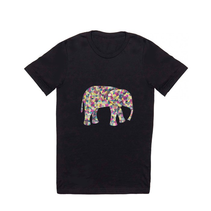Elephant Collage in Gray Hot Pink Teal and Yellow T Shirt