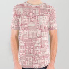 cafe buildings pink All Over Graphic Tee