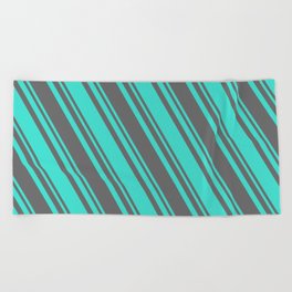 [ Thumbnail: Dim Gray and Turquoise Colored Stripes Pattern Beach Towel ]