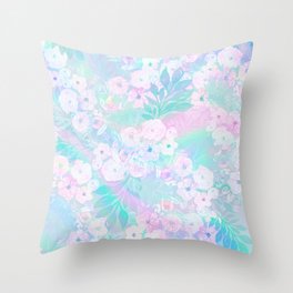 Pink teal lavender watercolor ombre floral Throw Pillow