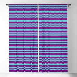 [ Thumbnail: Purple & Turquoise Colored Pattern of Stripes Blackout Curtain ]
