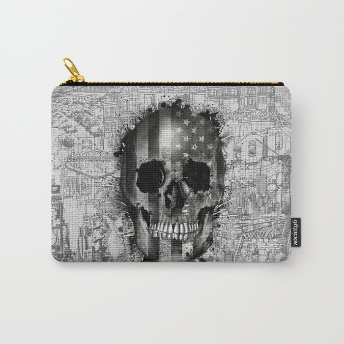 usa black and white skull Carry-All Pouch