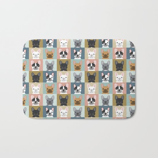 French Bulldog portraits pattern dog person gift love animal pet puppy frenchie bulldog valentines Bath Mat