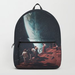 Missing the ones we Left Behind Backpack | Planets, Sky, Graphicdesign, Sci-Fi, Retrofuture, Frankmoth, Dark, Nostalgia, Retro, People 