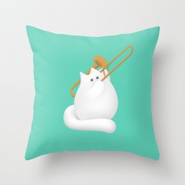 Trombone Cat Throw Pillow