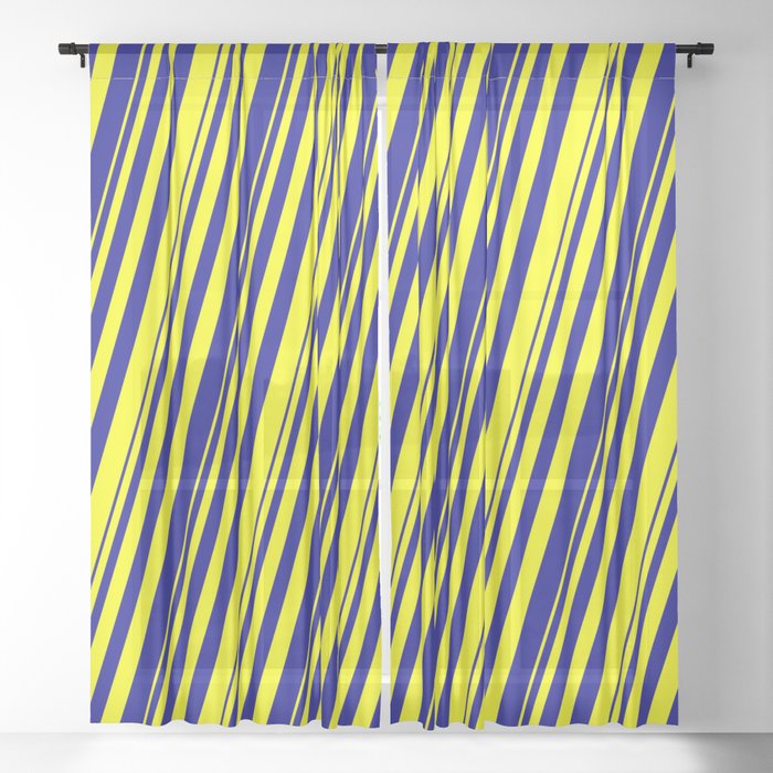 Yellow and Dark Blue Colored Striped Pattern Sheer Curtain
