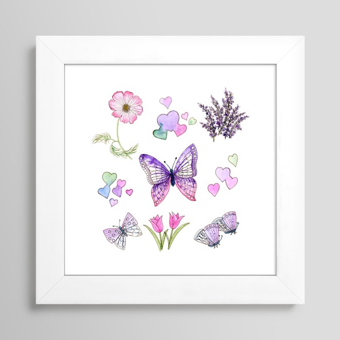 Butterflies and Flowers Framed Art Print