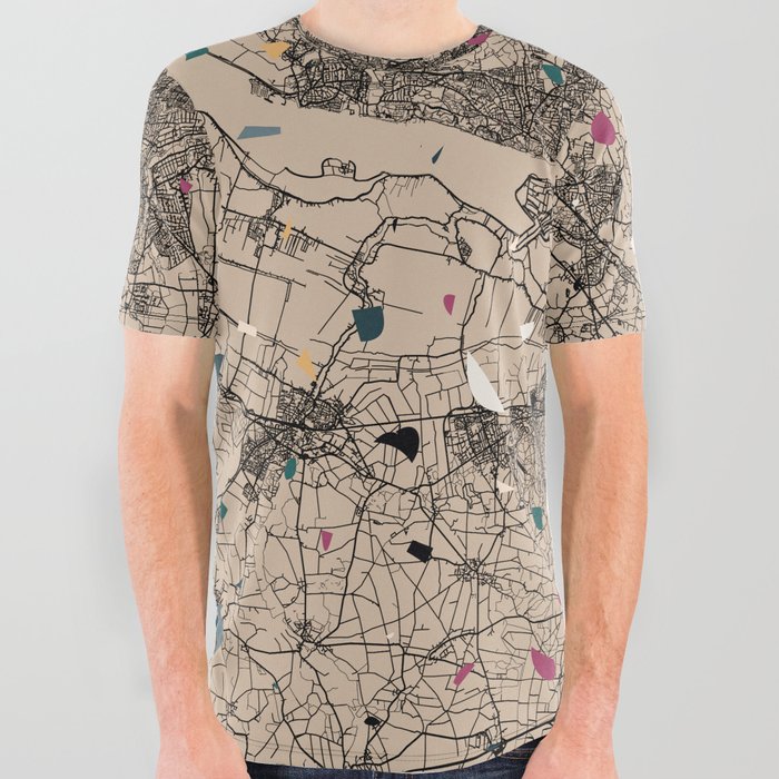 Hamburg, Germany City Map. Terrazzo Collage All Over Graphic Tee