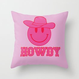 Happy Smiley Face Says Howdy - Preppy Western Aesthetic Throw Pillow