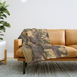 Cypress Tree - Japanese Eight-Panel Gold Leaf Screen - Azuchi-Momoyama-Period Throw Blanket