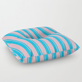 [ Thumbnail: Deep Sky Blue and Light Pink Colored Striped/Lined Pattern Floor Pillow ]