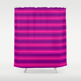 [ Thumbnail: Purple & Deep Pink Colored Lined/Striped Pattern Shower Curtain ]