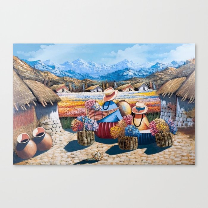 Peruvian Village Amid the Poppy and Calla Lily Fields in the Andes Mountains Canvas Print