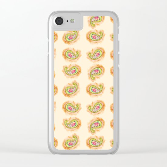 Paisley Watercolor in Tea (tan brown) Clear iPhone Case