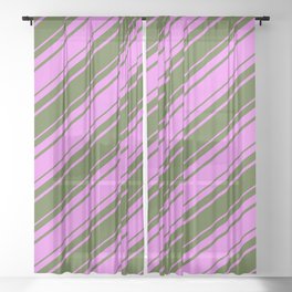 [ Thumbnail: Violet and Dark Olive Green Colored Lines/Stripes Pattern Sheer Curtain ]